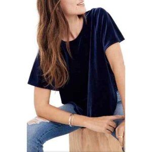 Madewell Womens M Blue Velvet Short Sleeves Relaxed Fit Butterfly Blouse Top